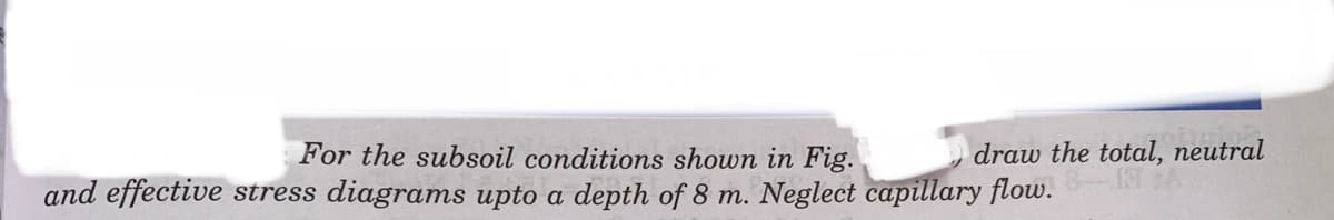 For the subsoil conditions shown in Fig.
draw the total, neutral
8 11 37
and effective stress diagrams upto a depth of 8 m. Neglect capillary flow.