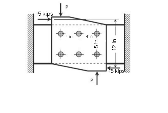 15 kips
P
4 in.
+
4 in.
5 in..
12 in.
P↑
Р
15 kips