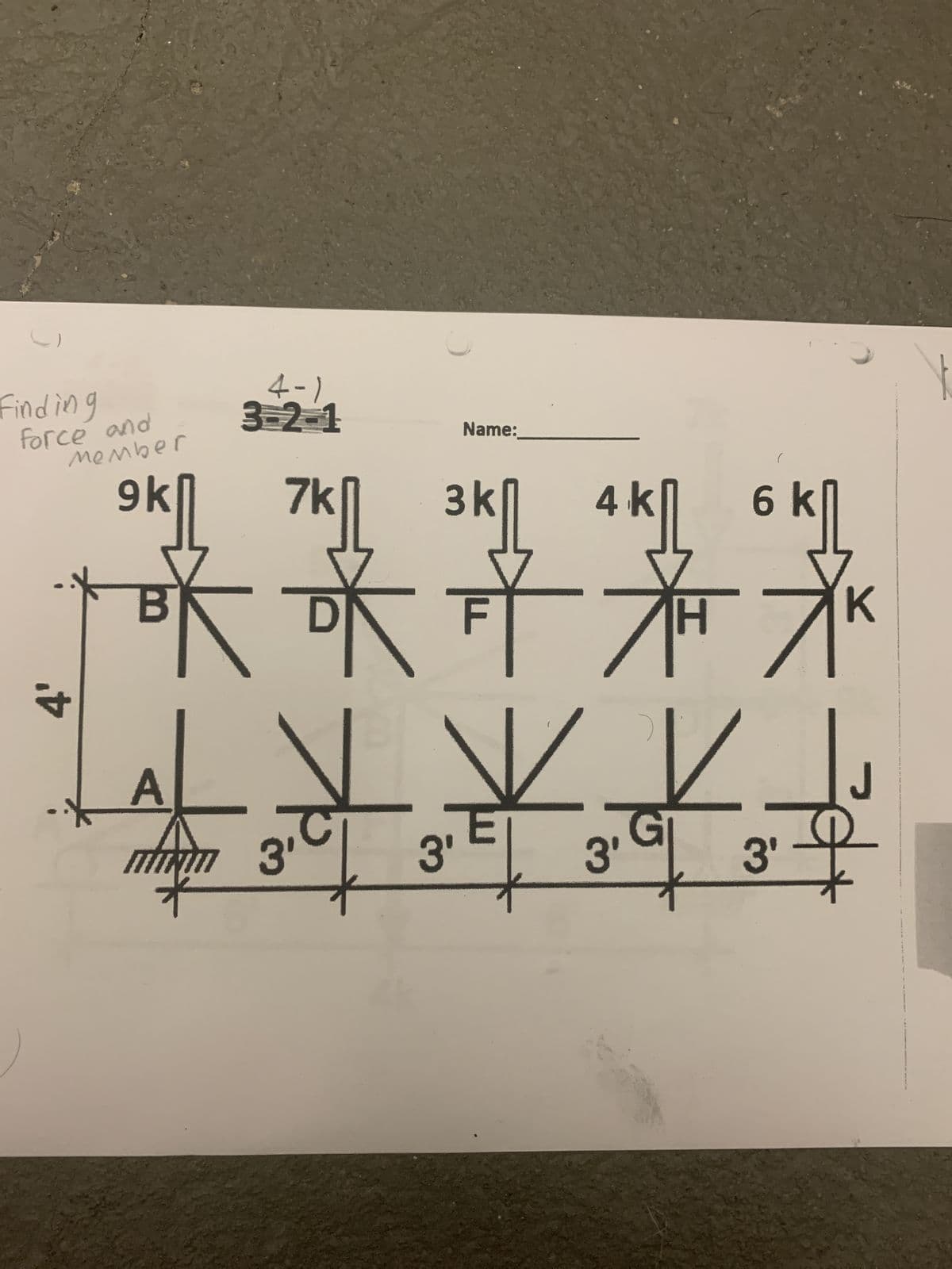 Finding.
force and
Member
4'
k7
4-1
2-1
THE TAL THE
xK HK Lt No Na
Name:
ak
skl 4KL 6kgL
MINUM 3'
才不天下
3'
3'
3'
果