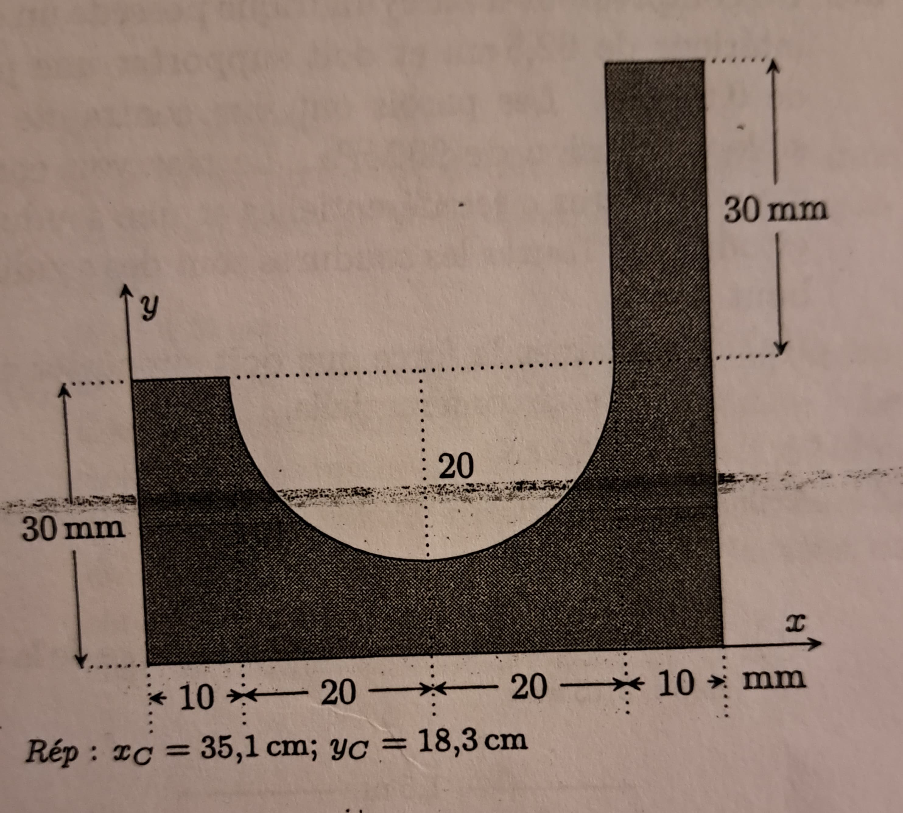 30 mm
Y
20
-
-2020-
20
10
Rép: xc = 35,1 cm; yc = 18,3 cm
30 mm
I
10 mm