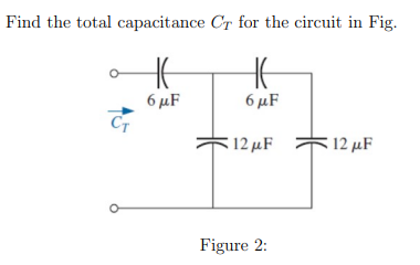Find the total capacitance CT for the circuit in Fig.
6μF
6μF
CT
12 μF
12μF
Figure 2: