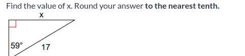 Find the value of x. Round your answer to the nearest tenth.
X
59°
17