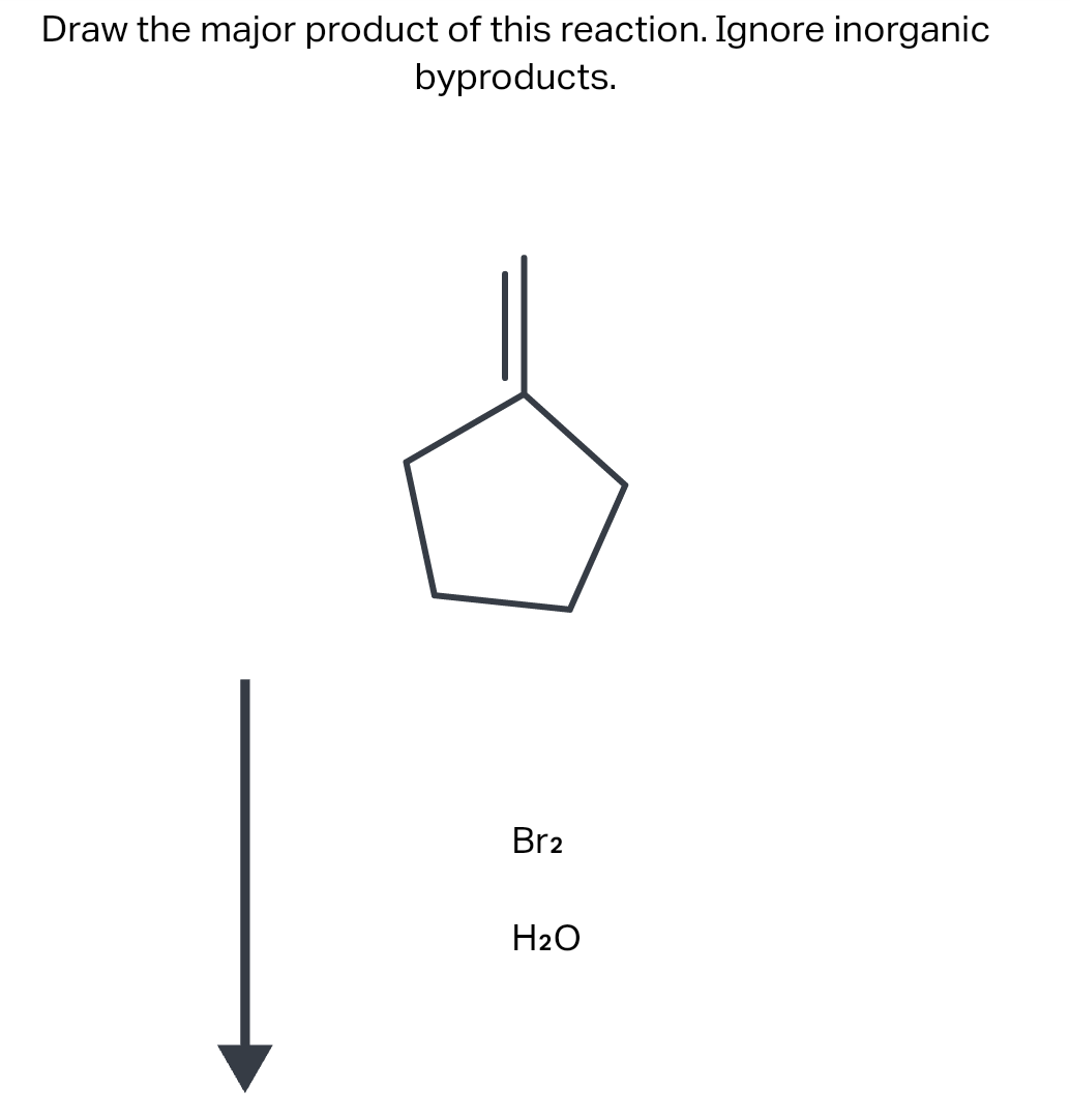 Draw the major product of this reaction. Ignore inorganic
byproducts.
Br2
H₂O