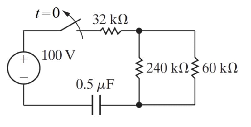 +
|
t=0
100 V
32 ΚΩ
0.5 με
• 240 kΩ Σ 60 ΚΩ