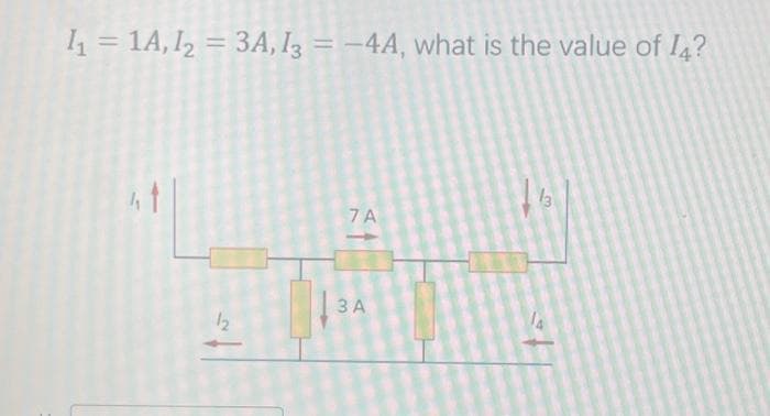 1₁ = 1A, 12 = 3A, 13 = -4A, what is the value of 14?
12
7A
3 A
3