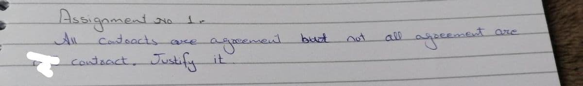 Assignment
r
Coutoacts
NO
are
but
not
all
agoeensend
Justfy
it
contsact.
