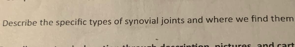 Describe the specific types of synovial joints and where we find them
ation pictures and cart