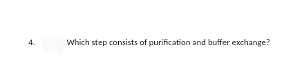 4.
Which step consists of purification and buffer exchange?