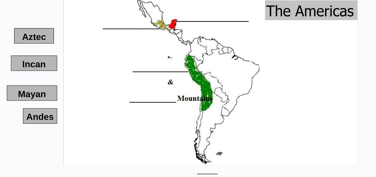 Aztec
Incan
&
Mayan
Andes
Mountains
The Americas