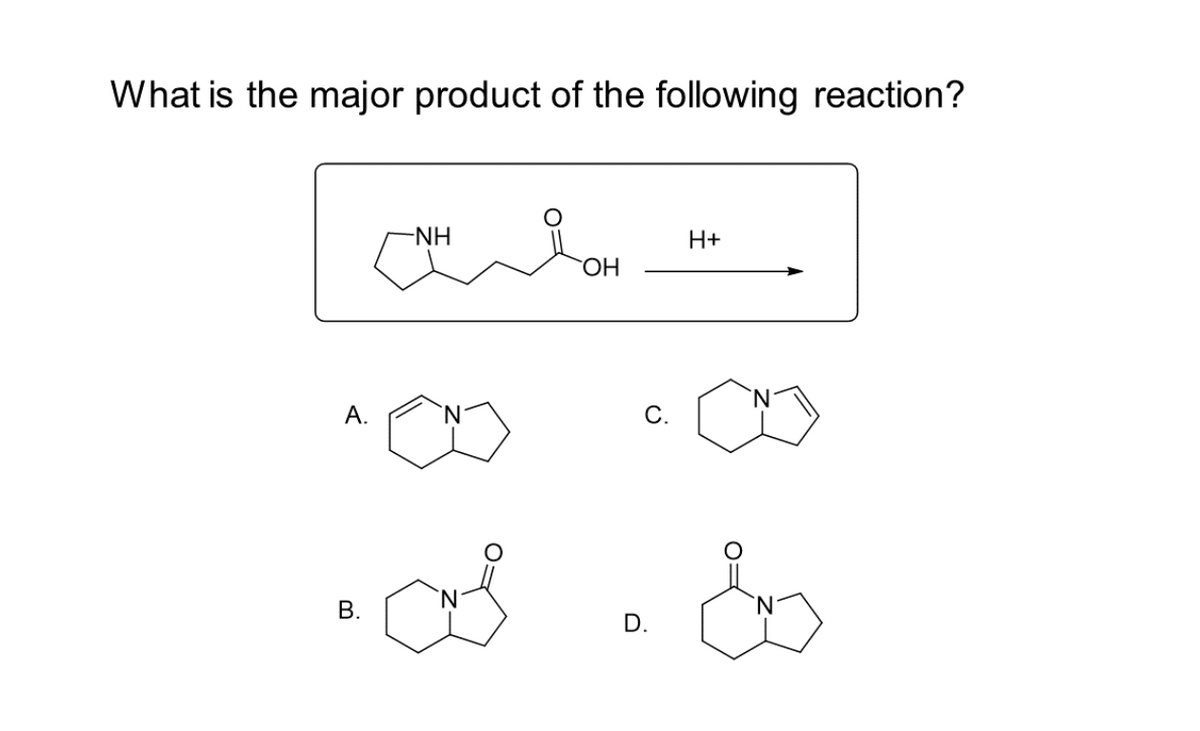 What is the major product of the following reaction?
A.
-NH
B.
·a
OH
C.
D.
H+
&