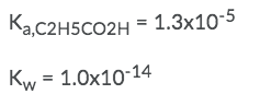 Кас2H5CО2H 3 1.3х10-5
1.3x10-5
Kw = 1.0x10-14
