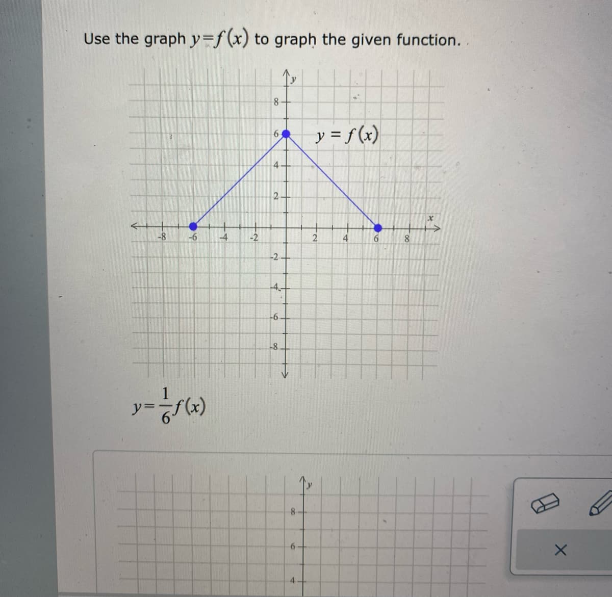 Use the graph y3f(x) to graph the given function..
8
y = f (x)
6
->
-8
-6
-4
-2
-2-
-4
-6
-8
ソ=(x)
6-
4.
