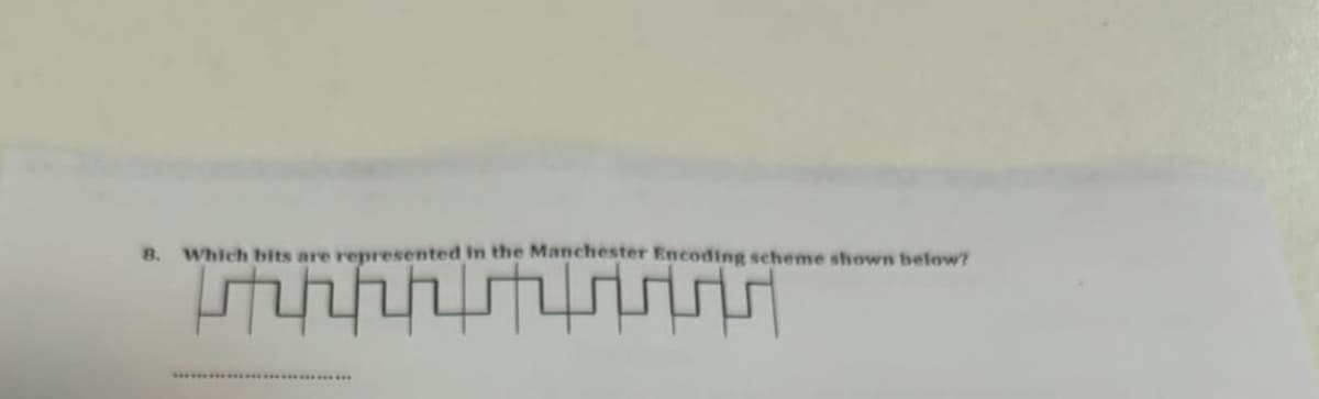 8. Which bits are represented in the Manchester Encoding scheme shown below?
머리리리리어라이어에서
******************************