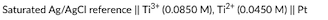 Saturated Ag/AgCl reference || Ti³+ (0.0850 M), Ti²+ (0.0450 M) || Pt