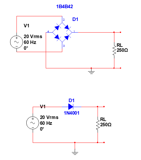 1B4B42
D1
V1
20 Vrms
60 Hz
RL
2502
0°
D1
V4
1N4001
20 Vrms
RL
60 Hz
0°
-250Ω
