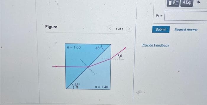 Figure
# = 1.60
45°
11=1.40
1 of 1
=
Submit
Provide Feedback
VE ΑΣΦ
f
Request Answer