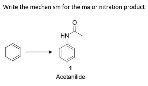 Write the mechanism for the major nitration product
HN
1
Acetanilide