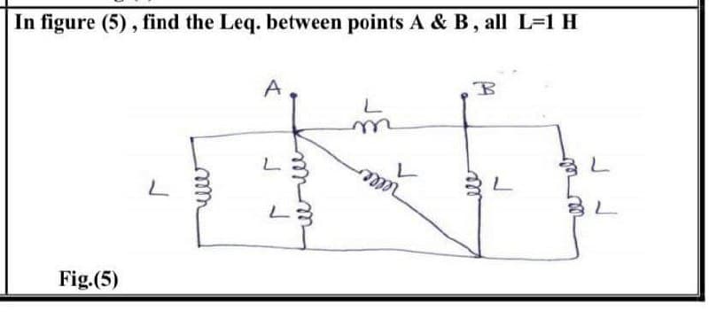 In figure (5), find the Leq. between points A & B, all L-1 H
A
Fig.(5)
relle
