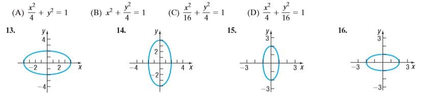 (a) +=1
(B) 교 +
= 1
(D)
%3D
4
16
13.
14.
15.
16.
4.
-2
2
4 X
3 X
3 X
