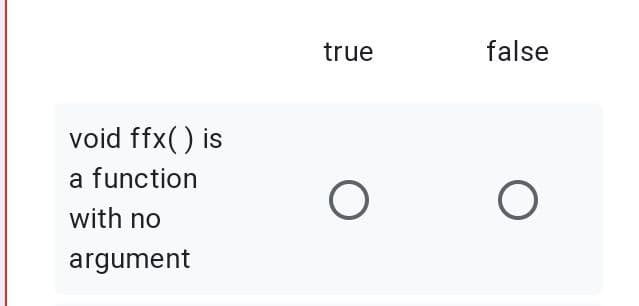 true
false
void ffx()
is
a function
with no
argument
