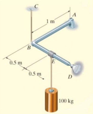 C
A
1m
E
0.5 m
0.5 m
D
100 kg
