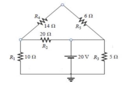 R₁
10 Ω
* 14 Ω
20 Ω
M
R₂
6 Ω
Μ
R5
20 V R3
ΣΩ