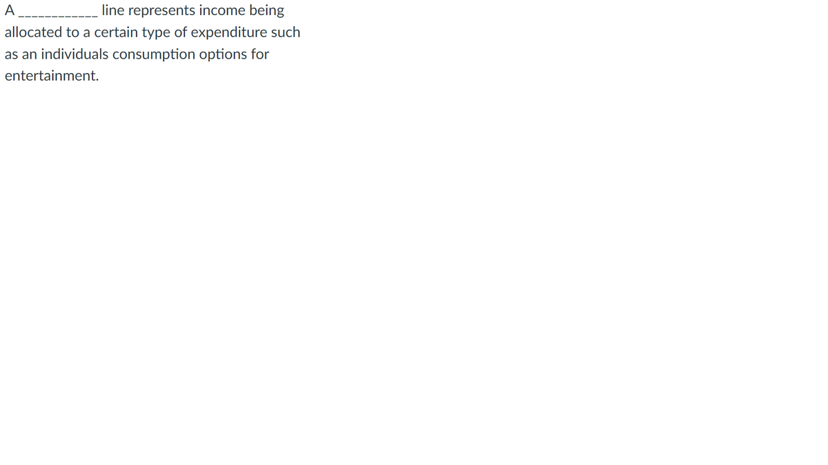 A
line represents income being
allocated to a certain type of expenditure such
as an individuals consumption options for
entertainment.
