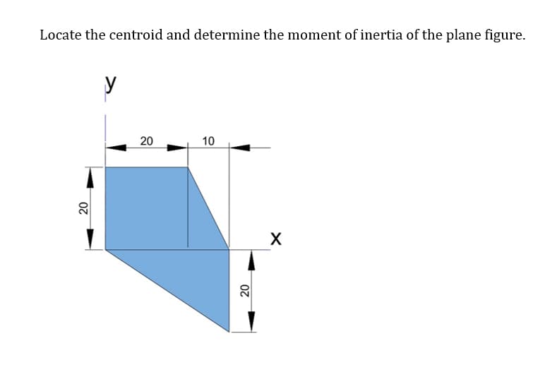 Locate the centroid and determine the moment of inertia of the plane figure.
20
y
20
10
20
X