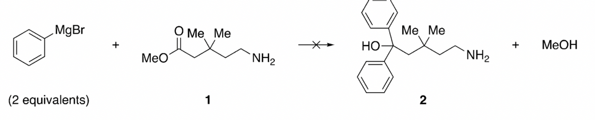 MgBr
MeO
O Me Me
(2 equivalents)
1
Me Me
+
MeOH
но
NH2
NH2
2