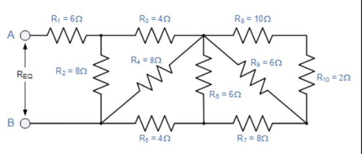 R₁ = 622
дол
REQ
B
R₂ = 802
R3=402
www
R4 = 852
m
R₁ = 422
Rg = 1052
m
Re=652
R₂ = 652
R7 = 852
R₁0 = 252