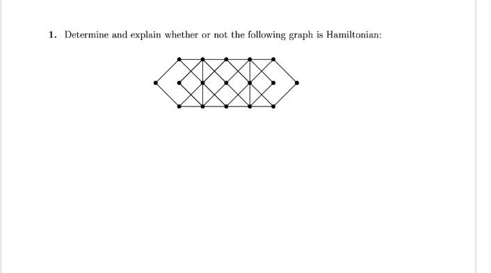 1. Determine and explain whether or not the following graph is Hamiltonian:
