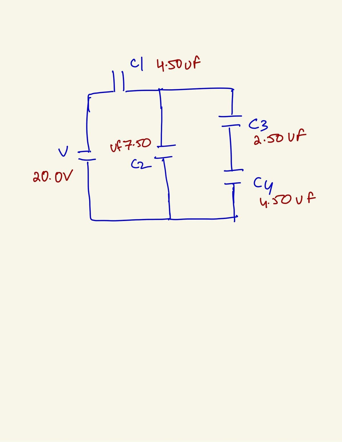 20.0V
c| 4:50 of
uf 7.50
C2
I
I
C3
2.50 uf
си
4:50 uf