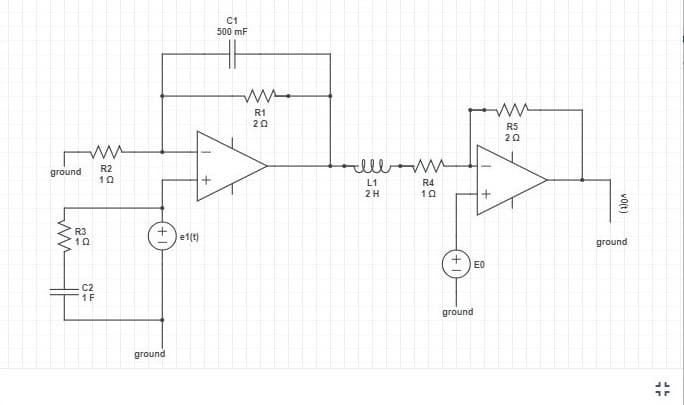 ground.
ww
R3
10
C2
1 F
R2
10
ground
e1(t)
C1
500 mF
www.
R1
20
lllm
L1
2 H
R4
10
ground
+
EO
R5
20
vo(t)
ground
#