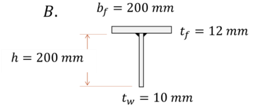 B.
h = 200 mm
bf = 200 mm
T
tw
tf
= 10 mm
= 12 mm
