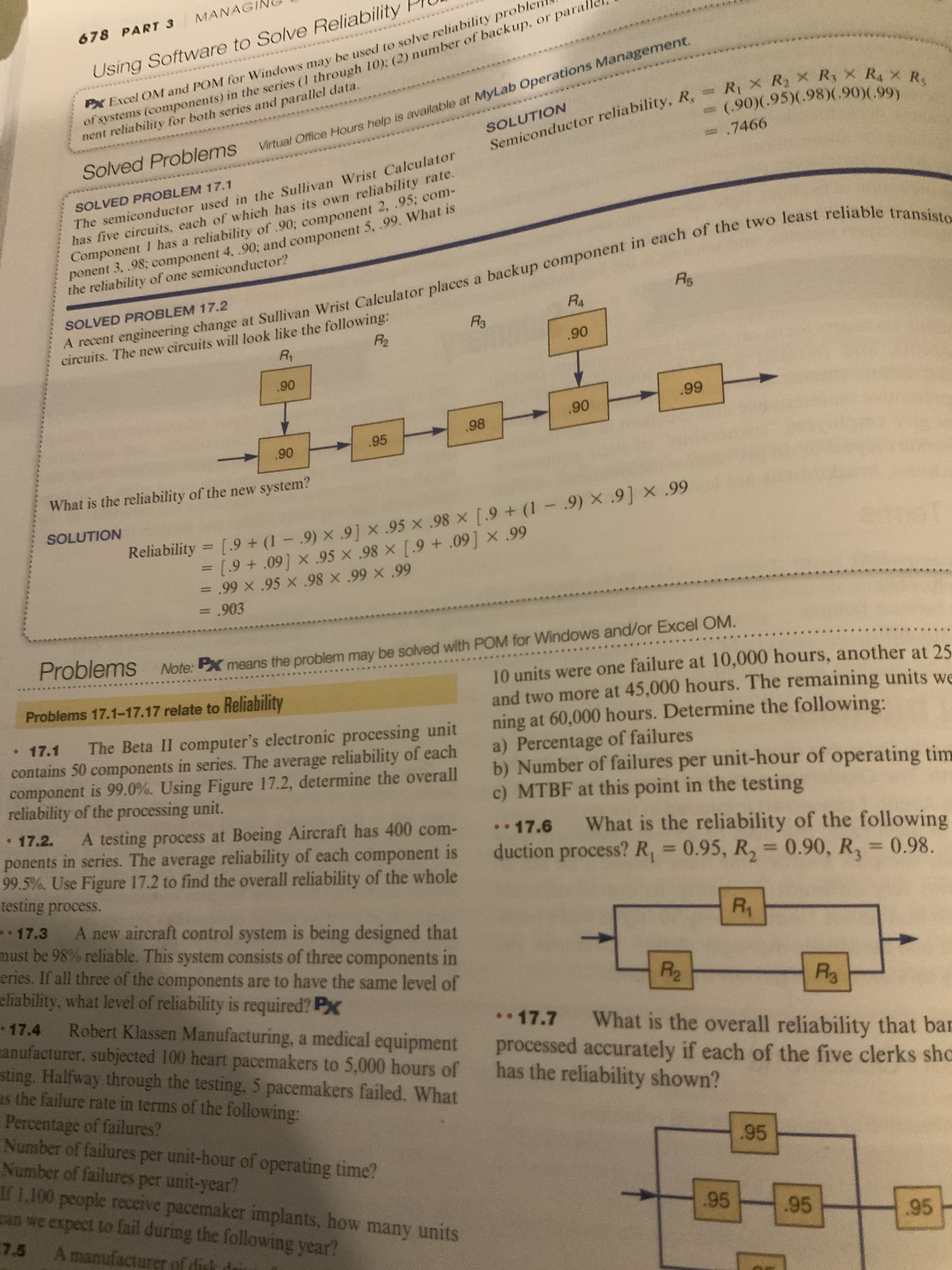 • 17.1
The Beta II computer's electronic processing unit
contains 50 components in series. The average reliability of each
component is 99.0%. Using Figure 17.2, determine the overall
reliability of the processing unit.
hos 40 0.com-
