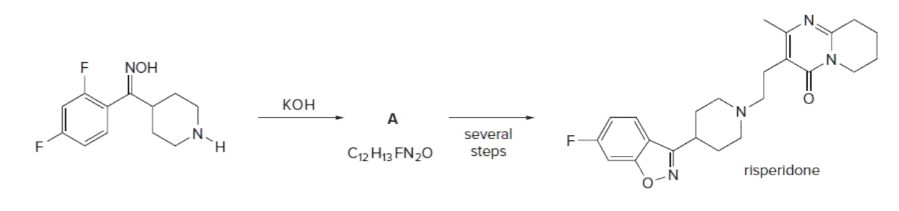 NOH
KOH
A
C12 H13 FN20
several
steps
risperidone
o-N
