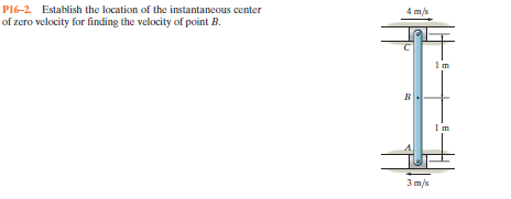 P16-2. Establish the location of the instantaneous center
4 m/s
of zero velocity for finding the velocity of point B.
3m/s
