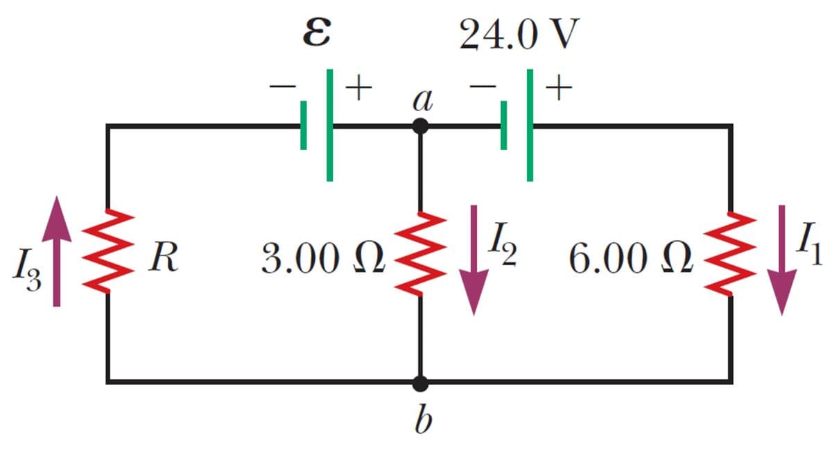 24.0 V
I3
R
3.00 N
6.00 N
b.
