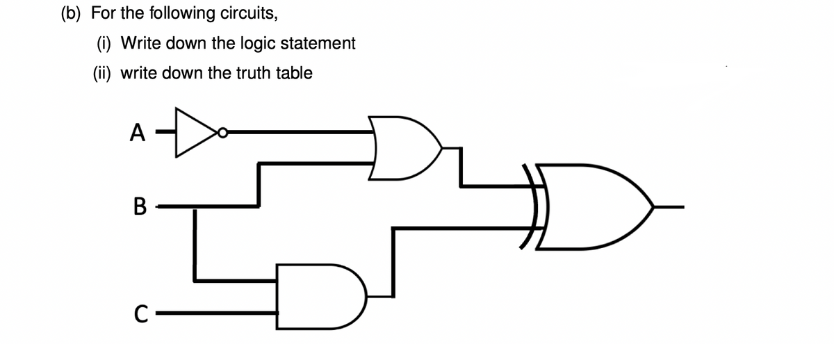 (b) For the following circuits,
(i) Write down the logic statement
(ii) write down the truth table
A
