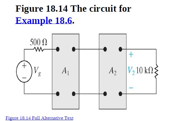 Figure 18.14 The circuit for
Example 18.6.
500 N
+.
V.
A1
A V2 10 kN
Figure 18.14 Full Alternative Text
