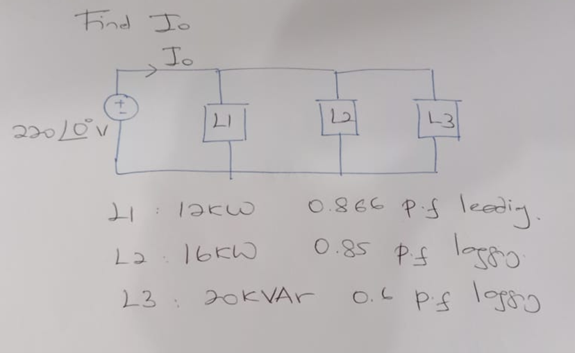 Find Jo
То
200) Ov
+
таксо
12: 16 ки
23:
н
:
В
0.866 p.f leading
0.85 p.s logro
20kVAr
0.6
o.t P.f losso