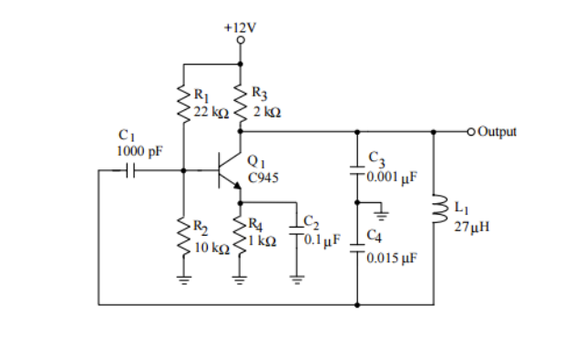 +12V
>R3
2 k2
22 k2
R1
o Output
Is
1000 pF
Q1
C945
C3
To.001 µF
R2
10 ko
C2
1 ko T0.1µF
27µH
[0.015 µF
