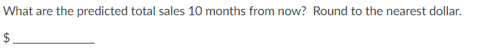 What are the predicted total sales 10 months from now? Round to the nearest dollar.
$
LA