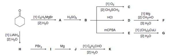 (1] Og
[2] CH3SCH3
[1] Mg
[2] CH=0
[3] но
(1] (CHa),CULi
[2) Н.о
[1 С-Н.Мgвr
[2) н.о
H2SO,
HCI
MCPBA
[1] LIAIH,
[2] Нао
[1) С,н,сно
[2) Н-о
PBr3
Mg
н
к
