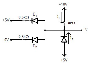 +10V
D,
0.5kn
+5V.
8kn
V
0.5kn
OV
D2
+5V
