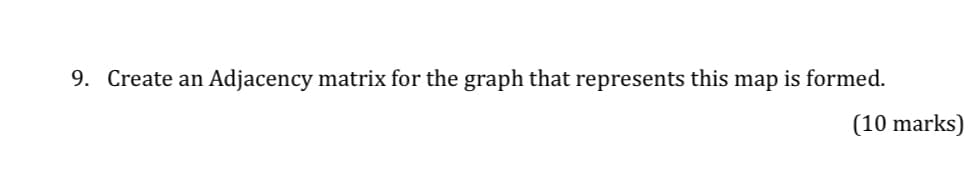 9. Create an Adjacency matrix for the graph that represents this map is formed.
(10 marks)