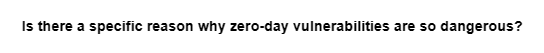 Is there a specific reason why zero-day vulnerabilities are so dangerous?