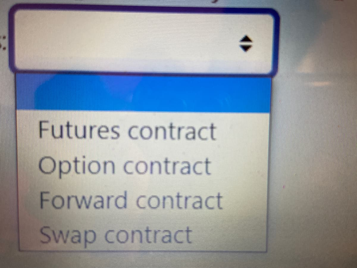 Futures contract
Option contract
Forward contract
Swap contract
