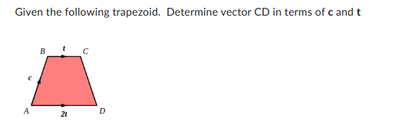 Given the following trapezoid. Determine vector CD in terms of c and t
B
A
D
21
