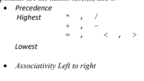 Precedence
Highest
Lowest
Associativity Left to right
*
+11
V